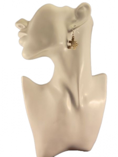 Preview: Puzzle Teil Ohrringe bronzefarben Vintage Jigsaw